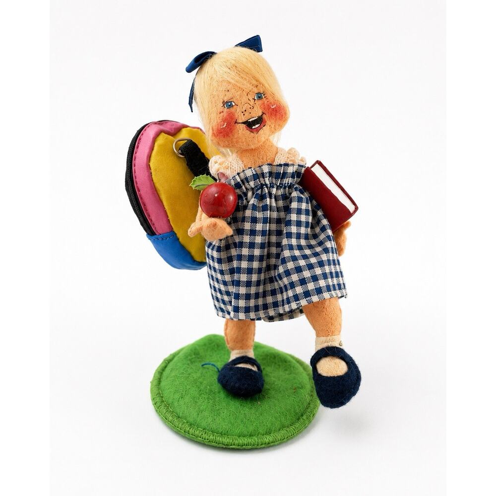 Annalee School Girl Doll 1999 Apple Book Backpack Felt Figure 7” Teacher Student